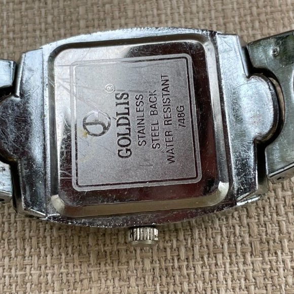 Goldis Men Wrist Watch Silver Tone Analog Quartz Black Face Watch - Picture 10 of 14